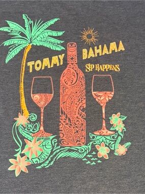 Tommy Bahama Navy Blue Graphic T-Shirt Medium Short Sleeve Crew Neck Tropical